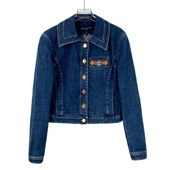 Louis Vuitton Womens Dark Blue Denim Jacket W/ Gold Button & LV Badge - Picture 1 of 8